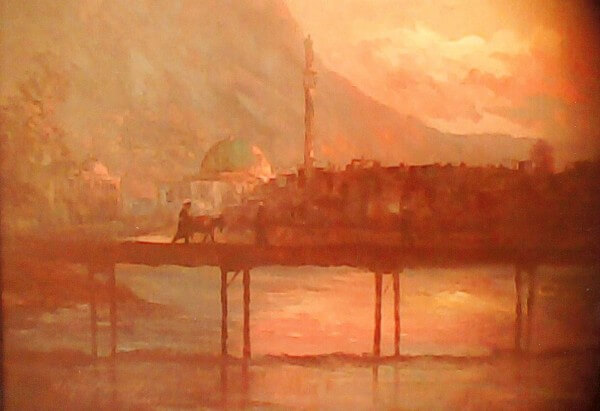 Crossing the bridge at sunset