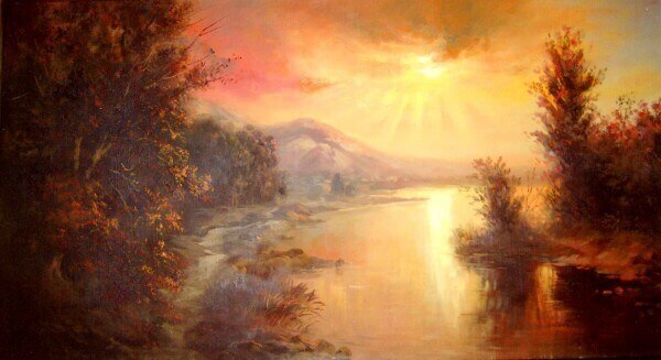 Sun shining over the river